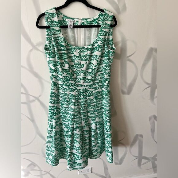 Oscar de la Renta Green & White Fish Print Dress - Picture 1 of 4